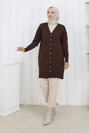 Long Mercerized Cardigan With Buttons