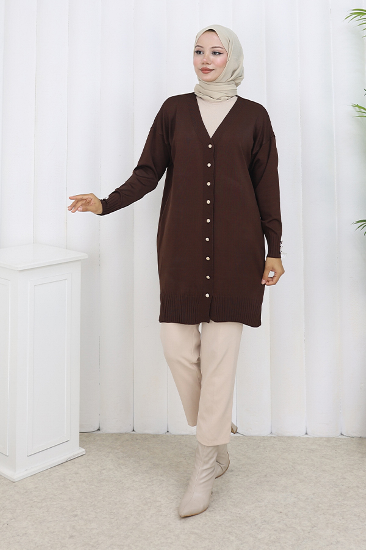 Long Mercerized Cardigan With Buttons