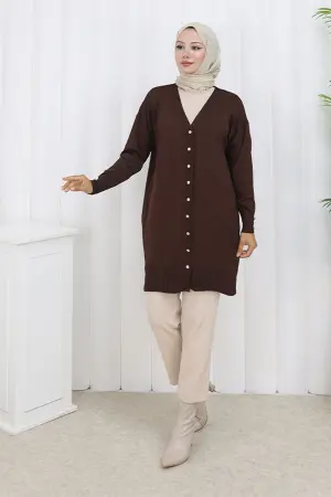 Long Mercerized Cardigan With Buttons