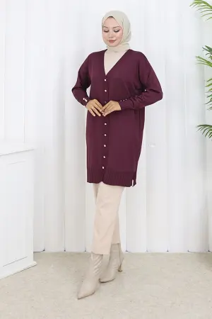 Long Mercerized Cardigan With Buttons