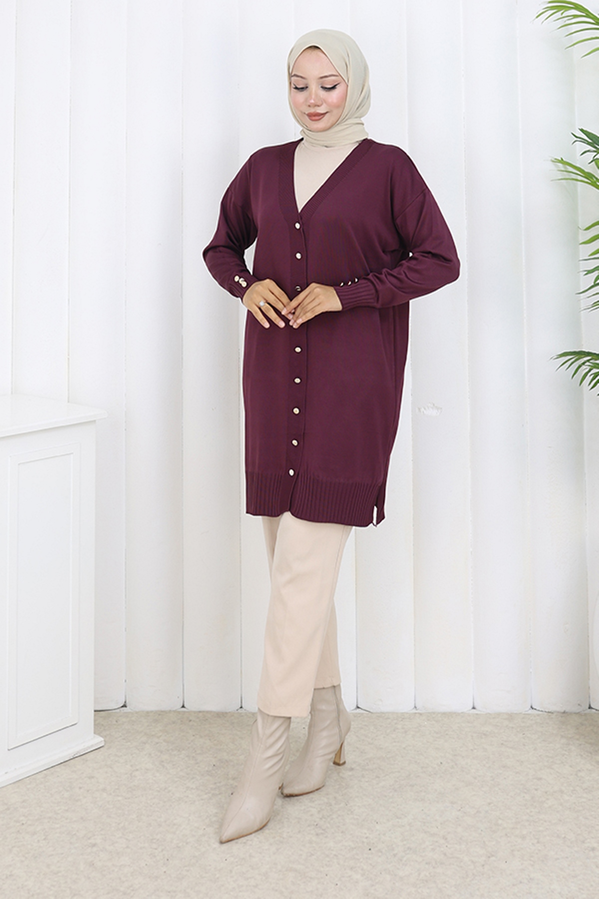 Long Mercerized Cardigan With Buttons