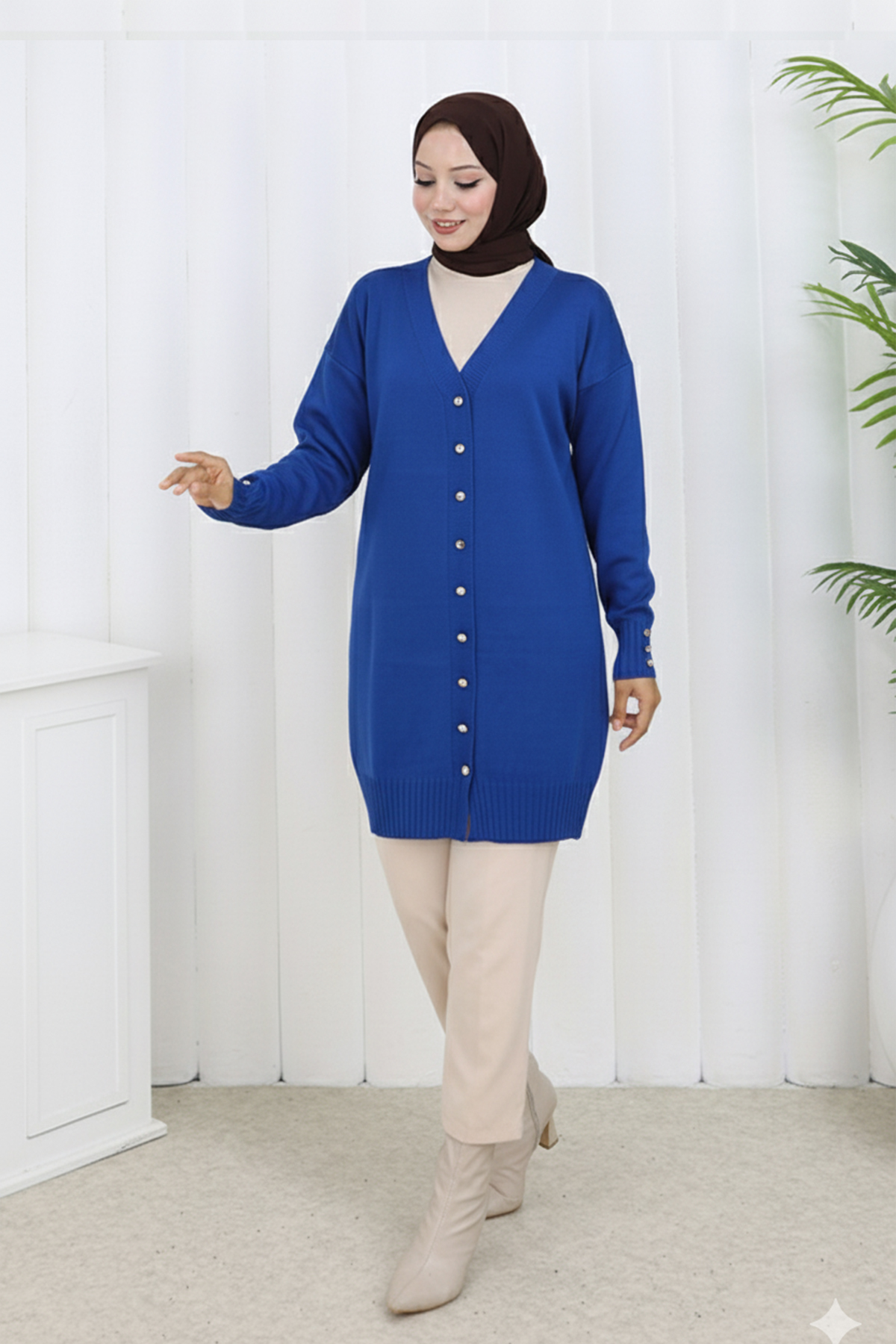 Long Mercerized Cardigan With Buttons