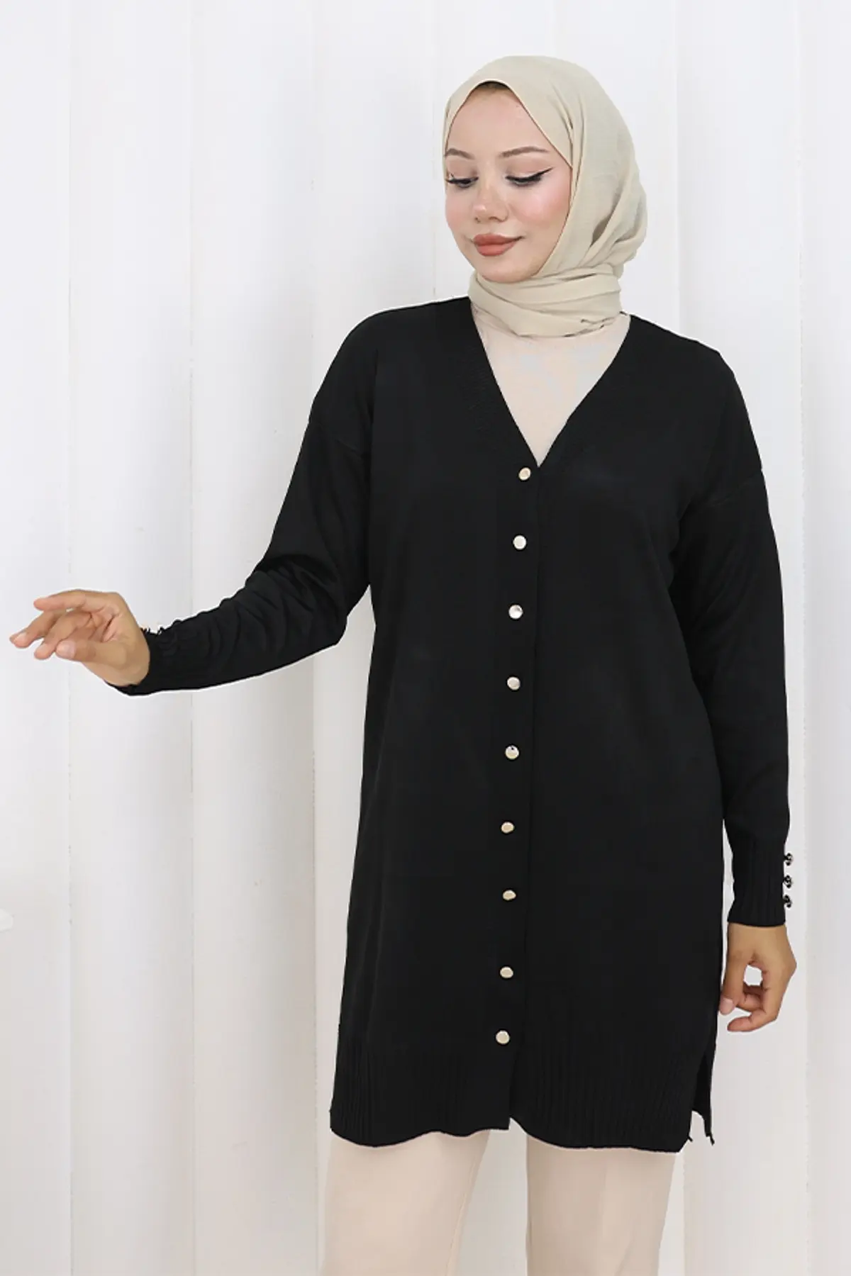 Long Mercerized Cardigan With Buttons-detail