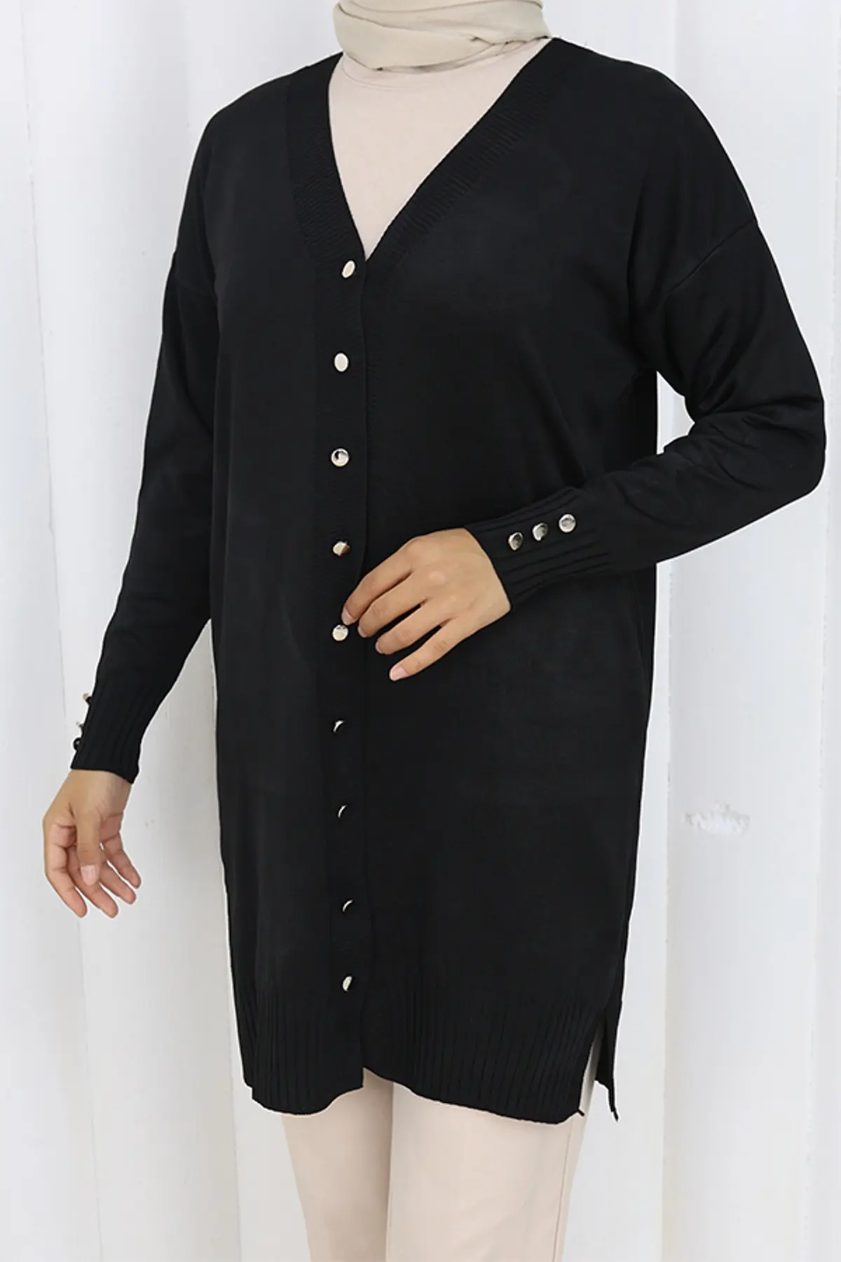 Long Mercerized Cardigan With Buttons-detail