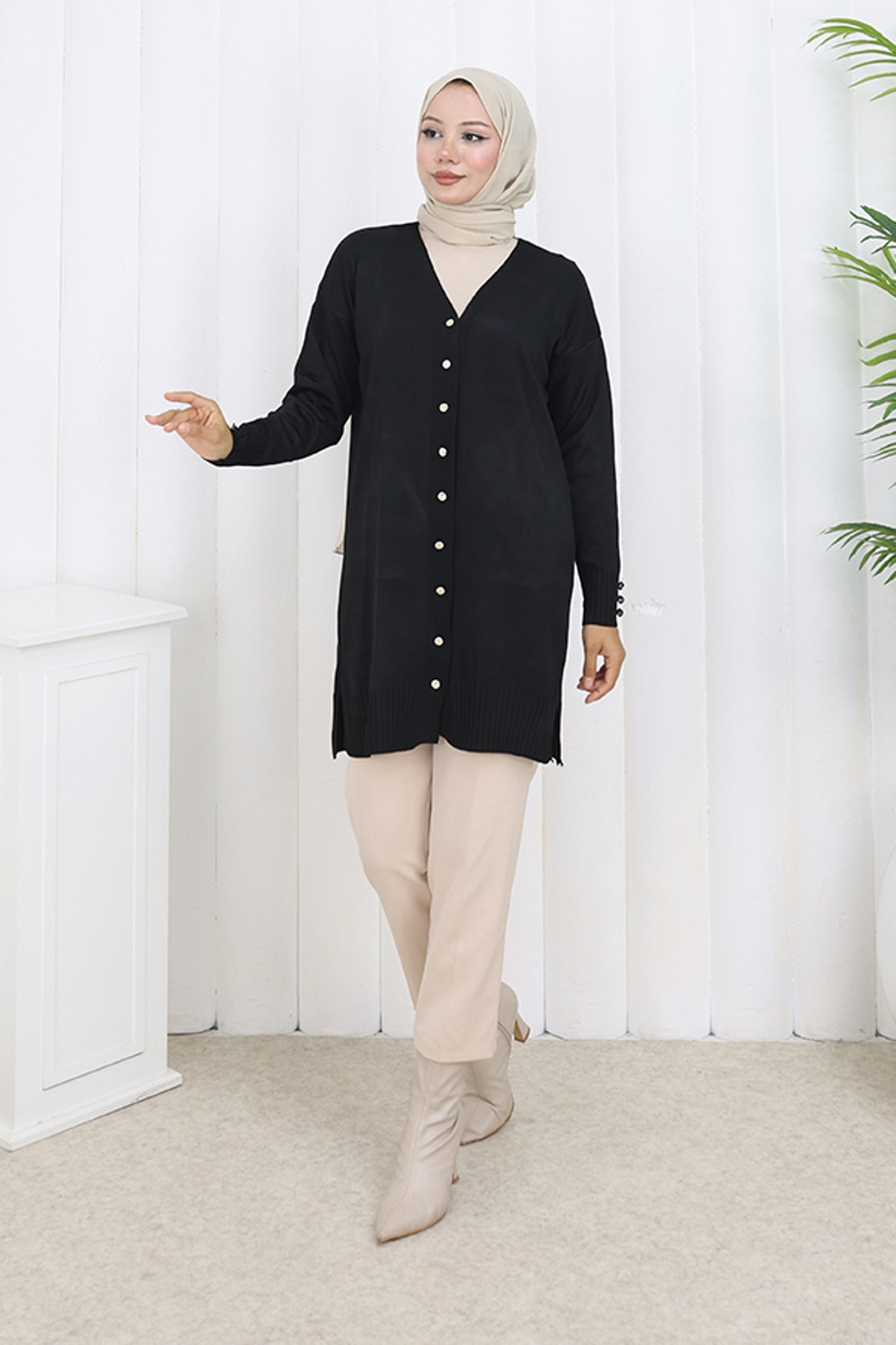 Long Mercerized Cardigan With Buttons
