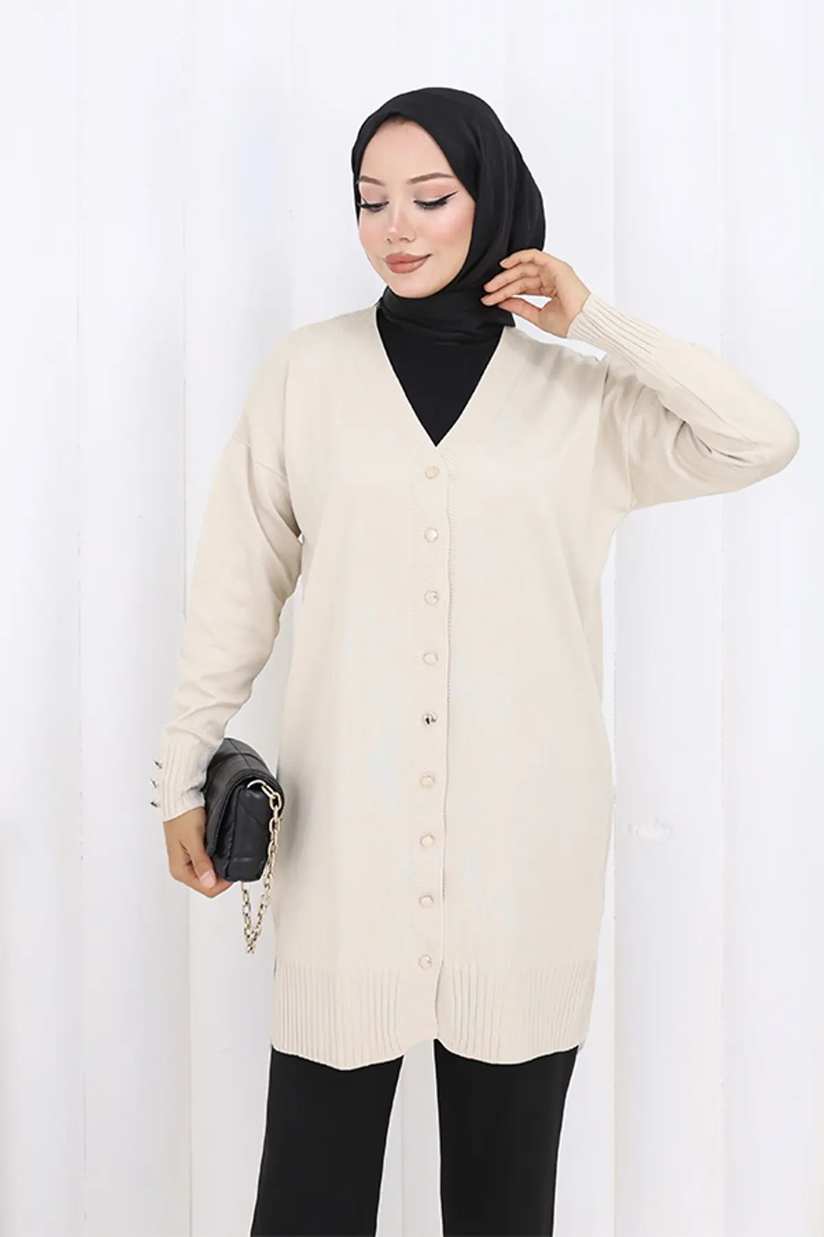 Long Mercerized Cardigan With Buttons-detail