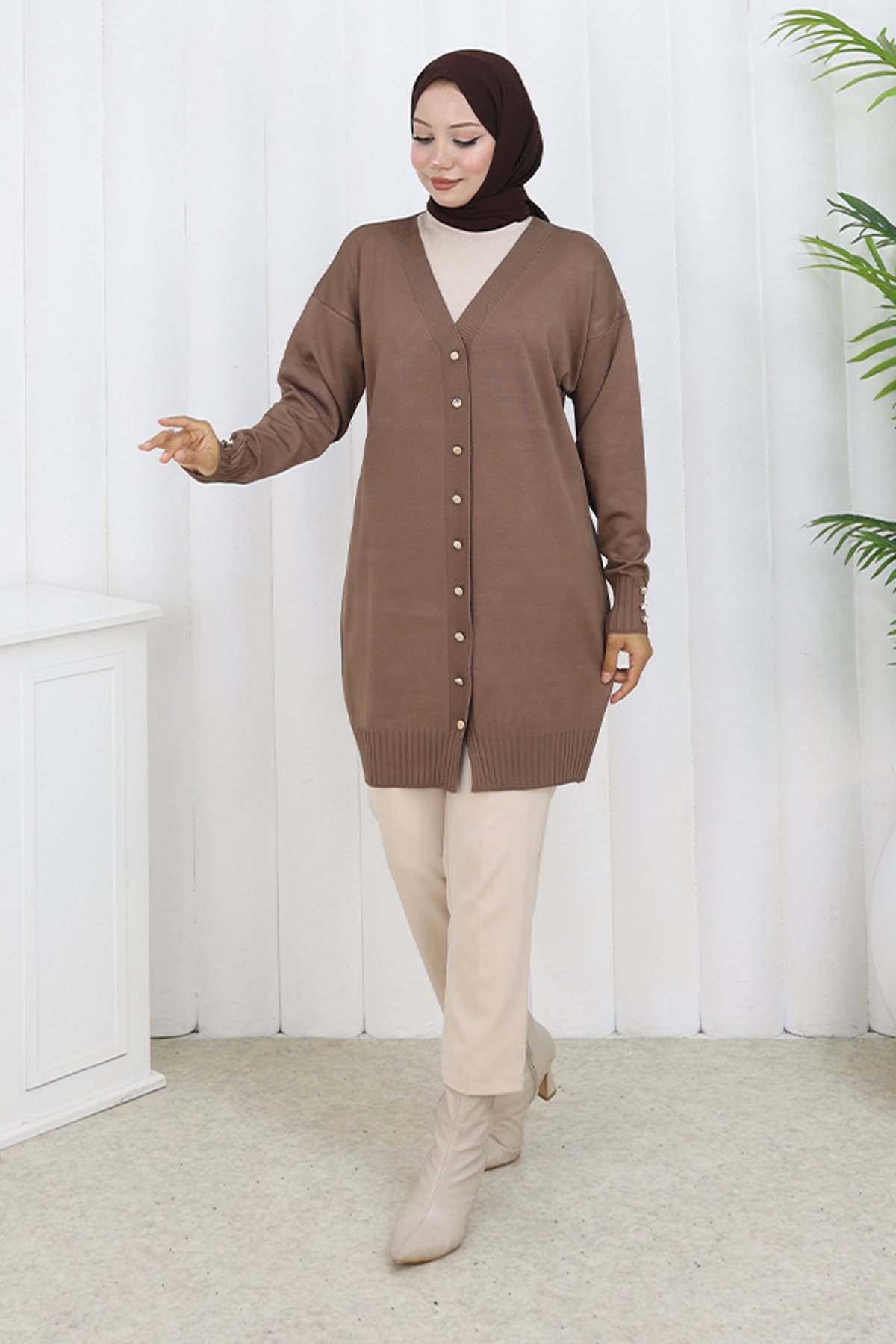 Long Mercerized Cardigan With Buttons