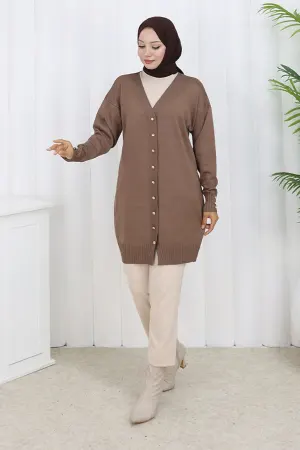Long Mercerized Cardigan With Buttons