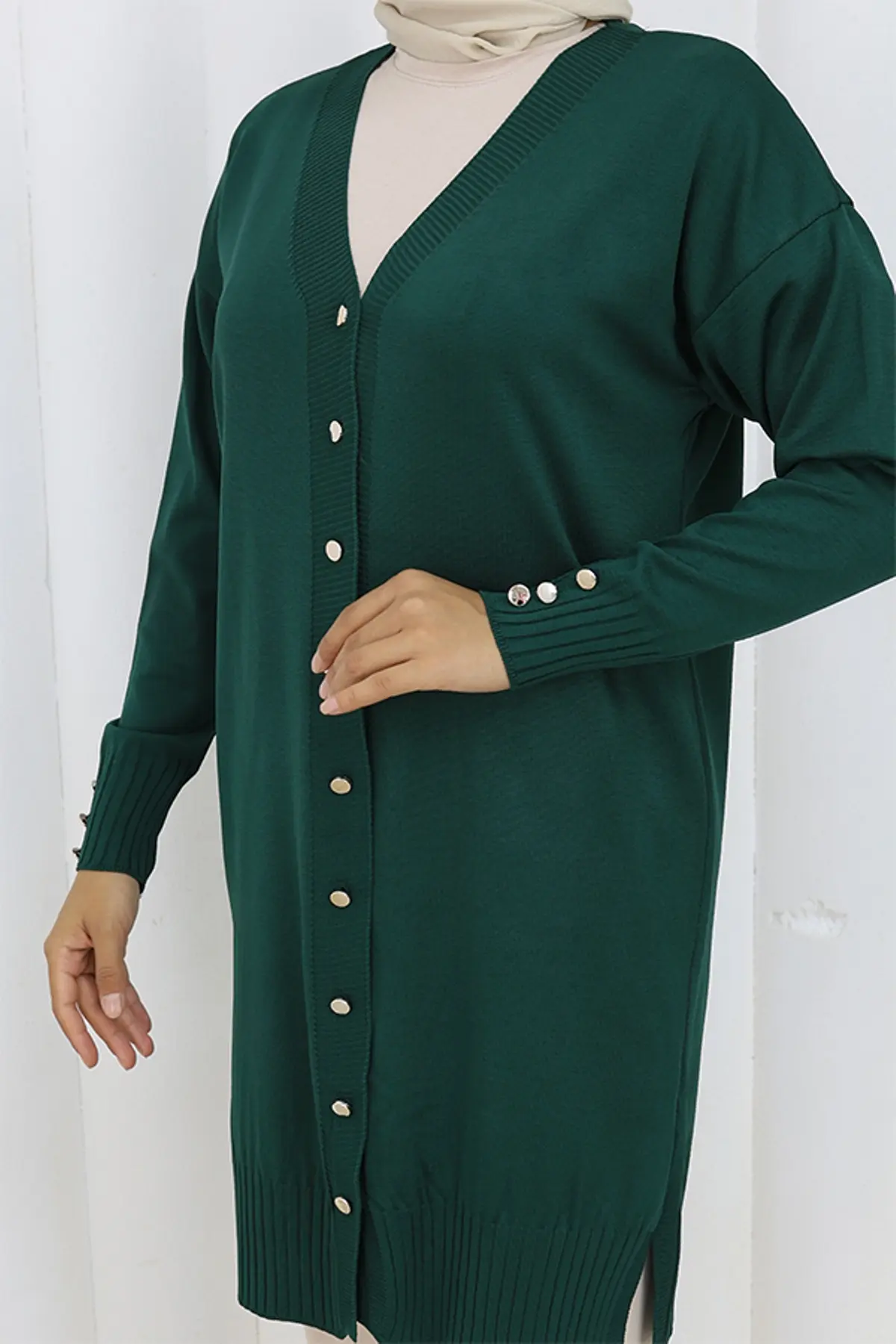 Long Mercerized Cardigan With Buttons-detail