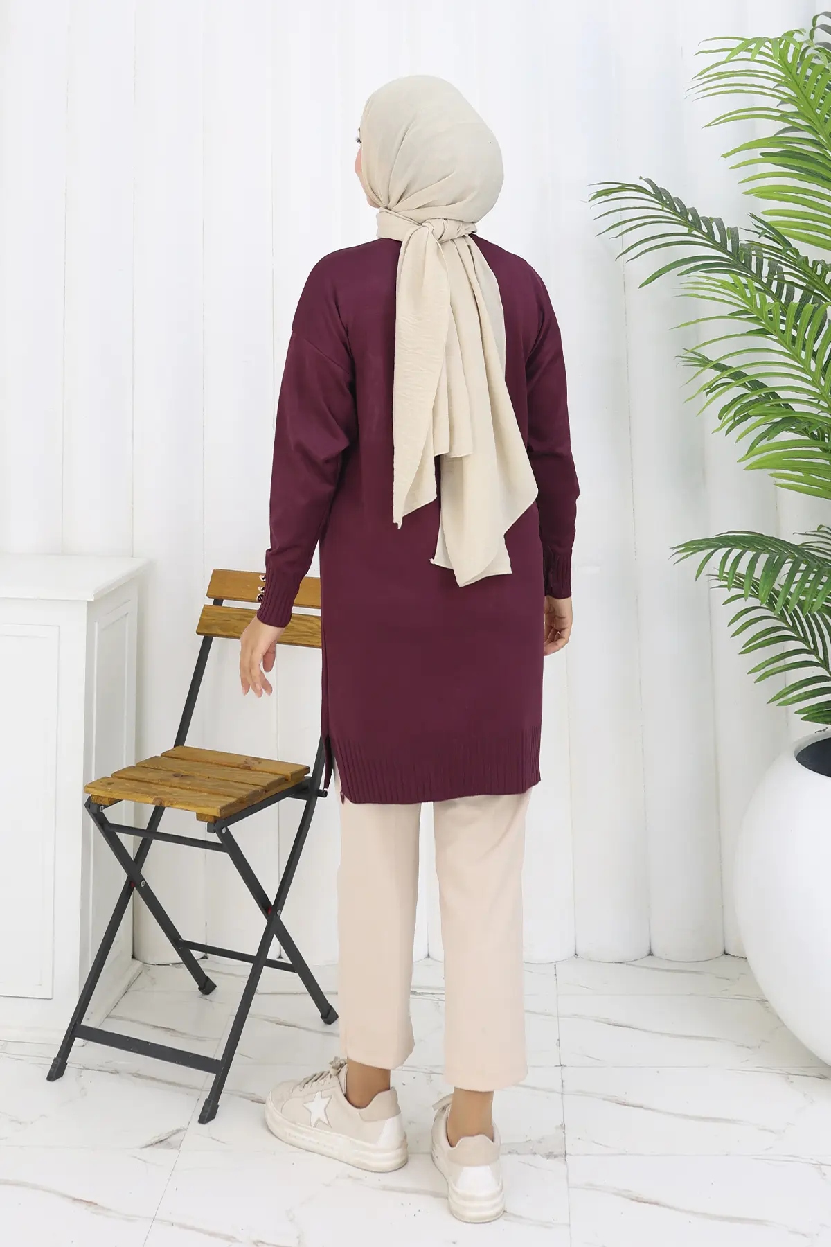 Long Mercerized Cardigan With Collar Detail-detail