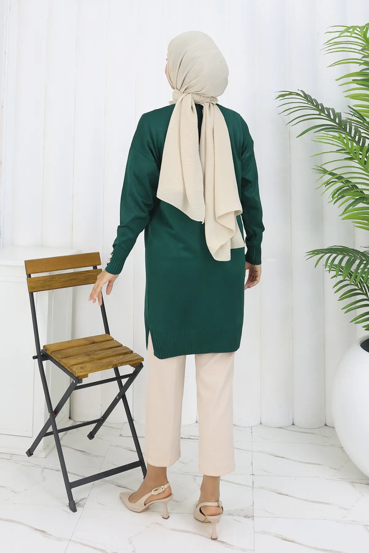 Long Mercerized Cardigan With Collar Detail-detail