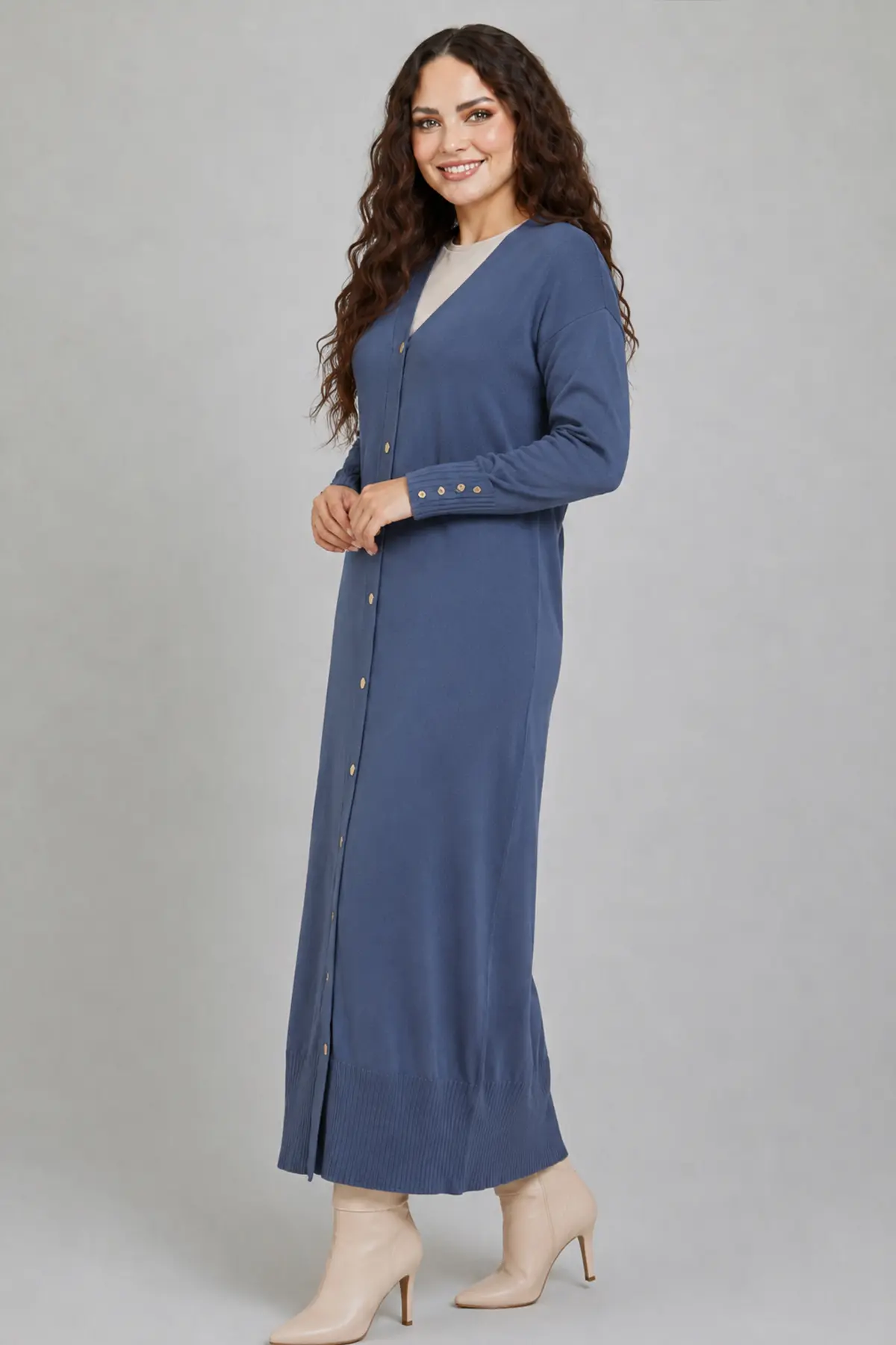 Long Mercerized Knit Cardigan N3250 Indigo-detail