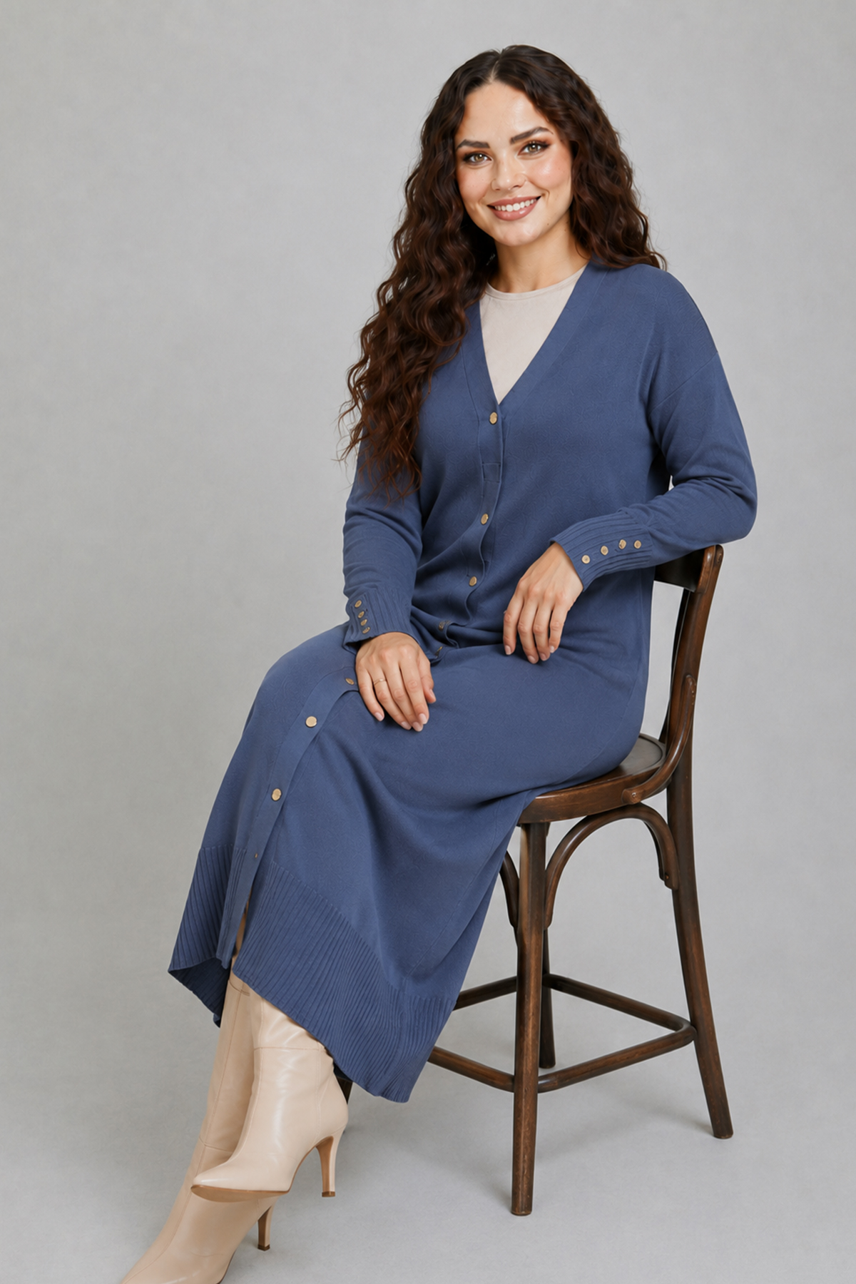 Long Mercerized Knit Cardigan N3250 Indigo
