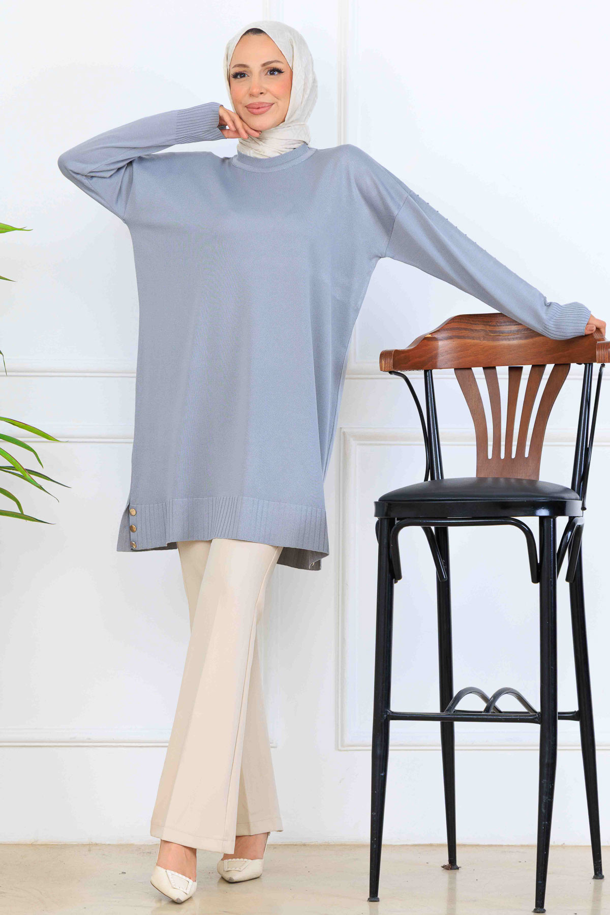 Mercerized Tunic With Patterned Sleeves