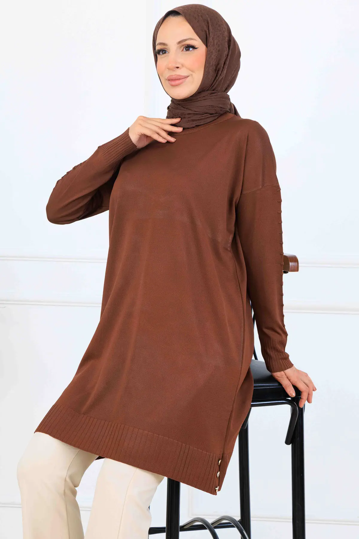 Mercerized Tunic With Patterned Sleeves-detail