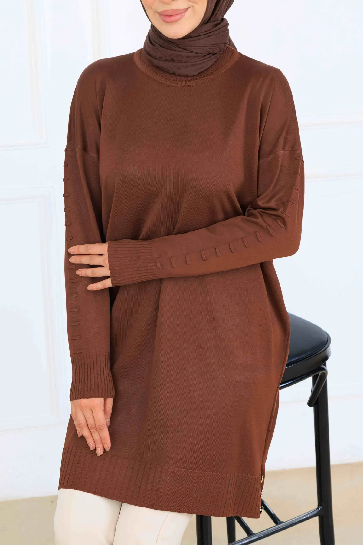 Mercerized Tunic With Patterned Sleeves-detail