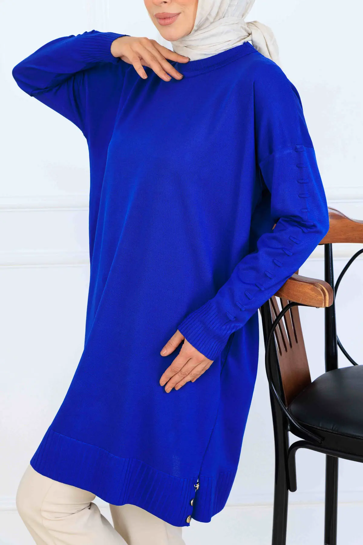 Mercerized Tunic With Patterned Sleeves-detail
