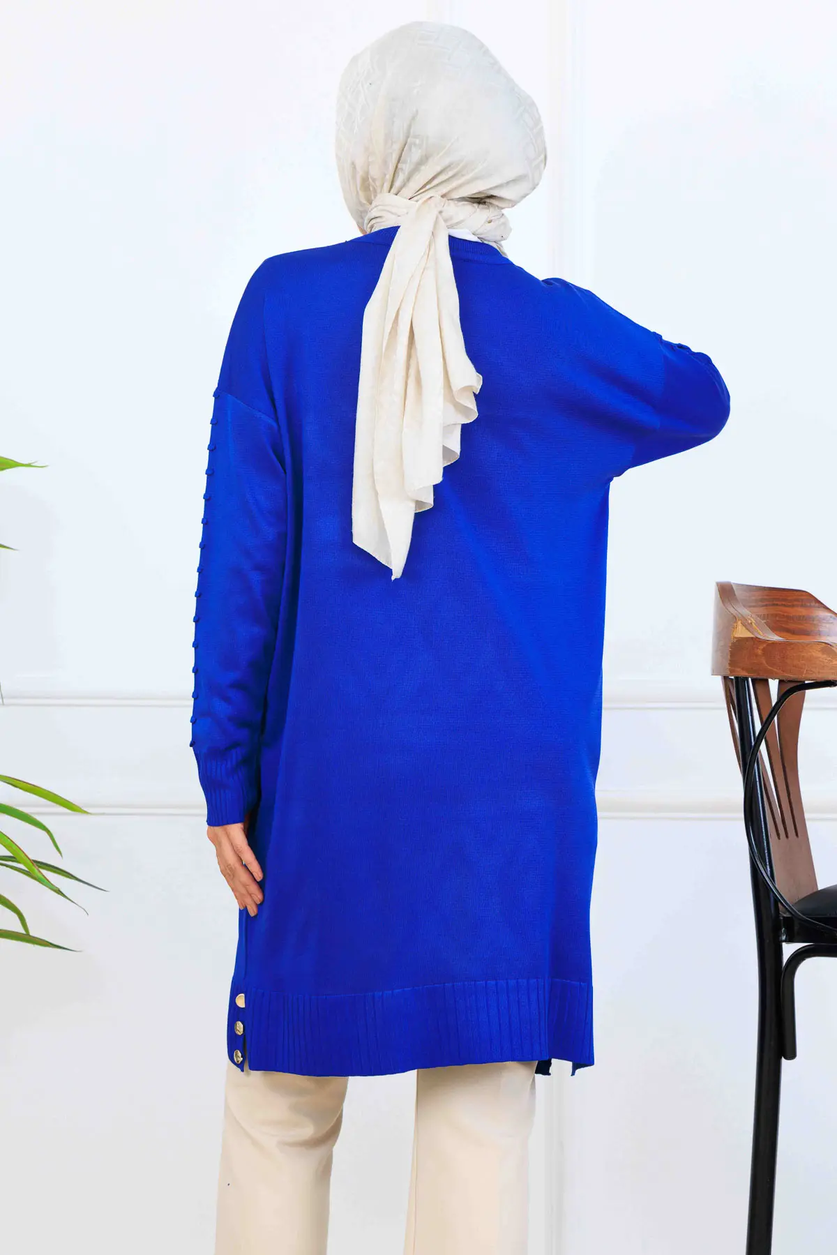 Mercerized Tunic With Patterned Sleeves-detail