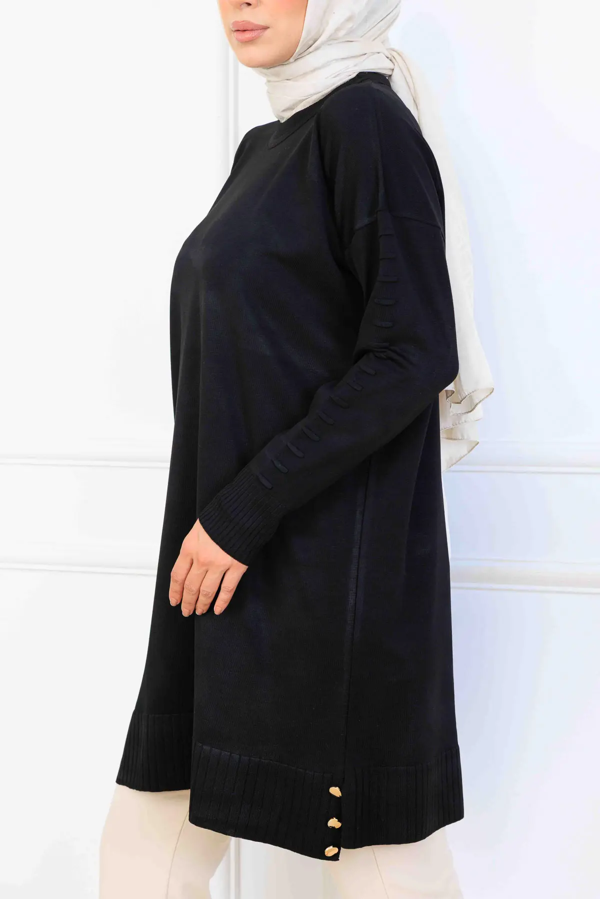 Mercerized Tunic With Patterned Sleeves-detail