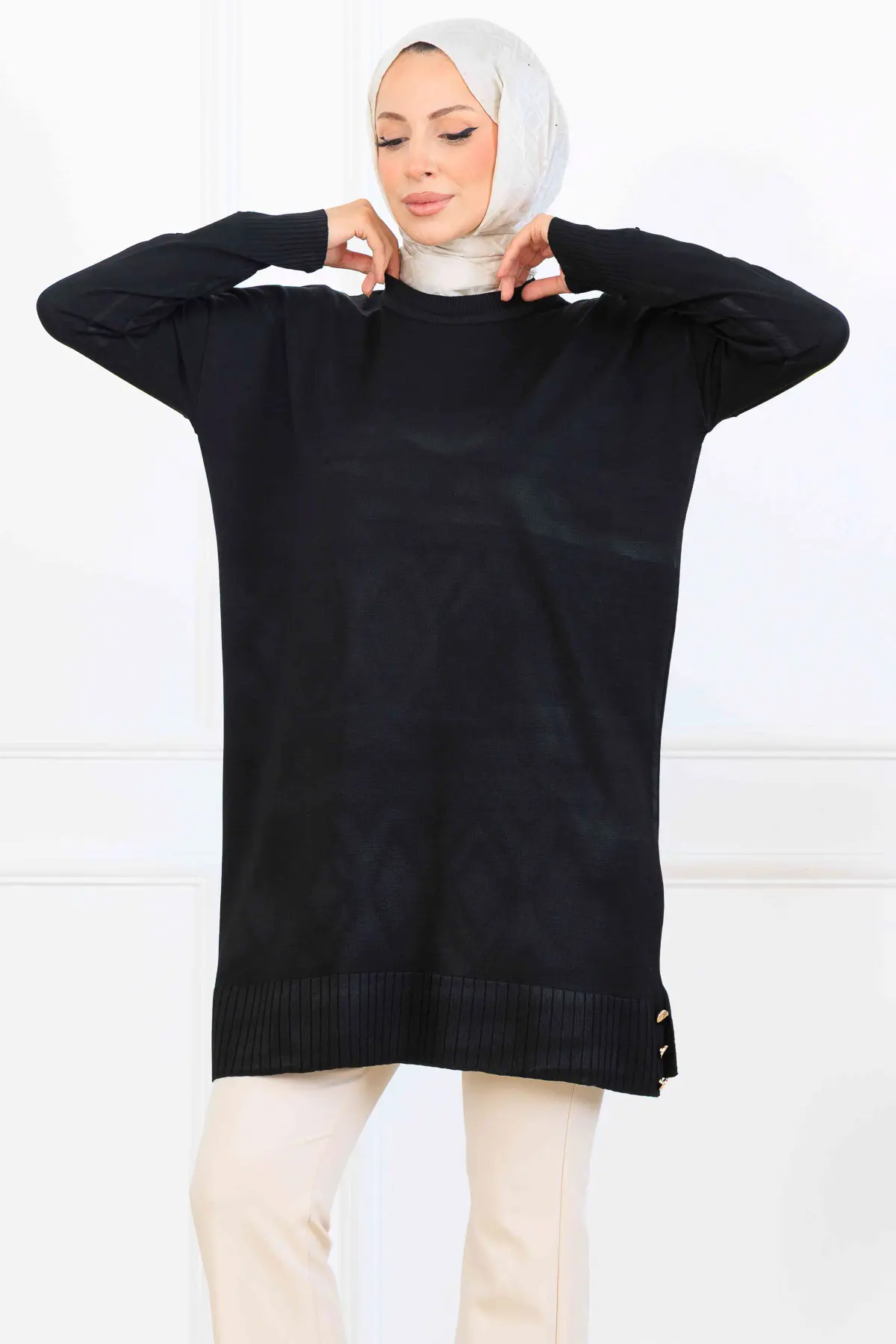 Mercerized Tunic With Patterned Sleeves-detail