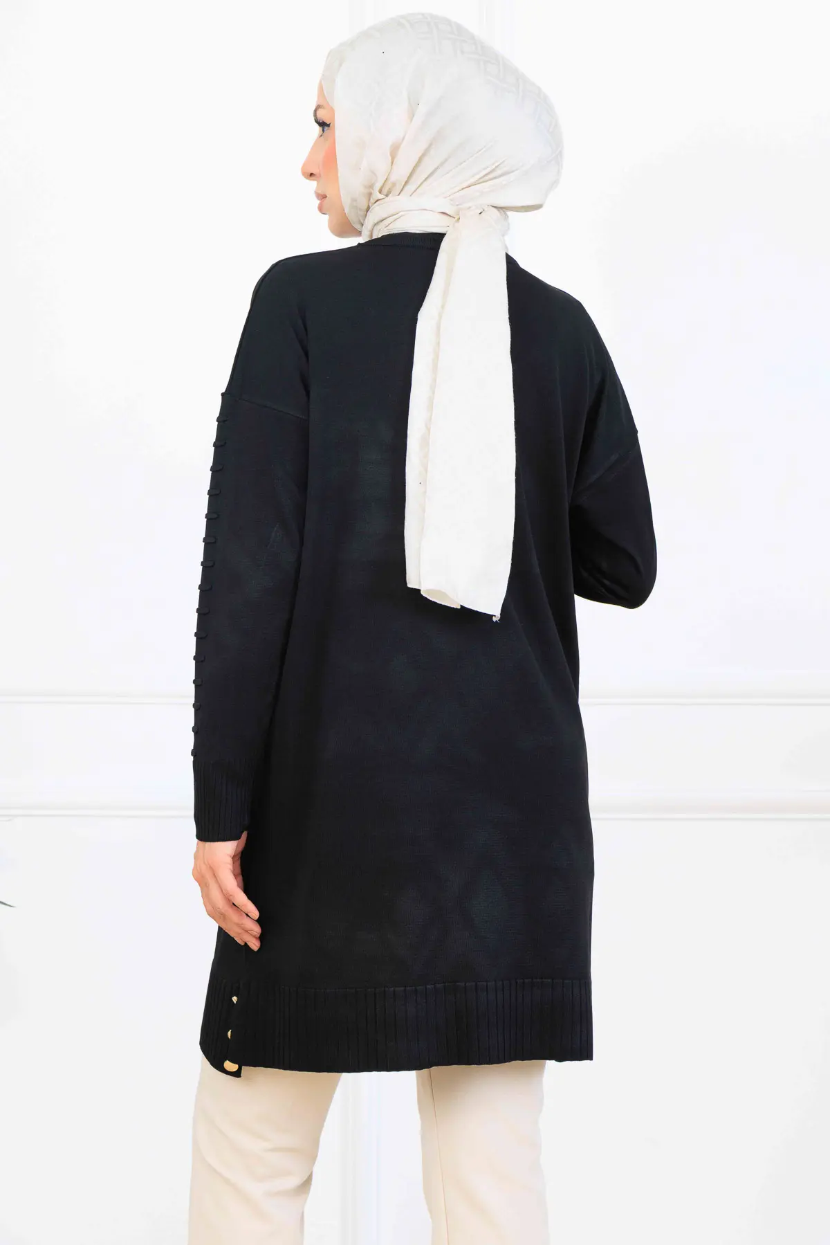 Mercerized Tunic With Patterned Sleeves-detail