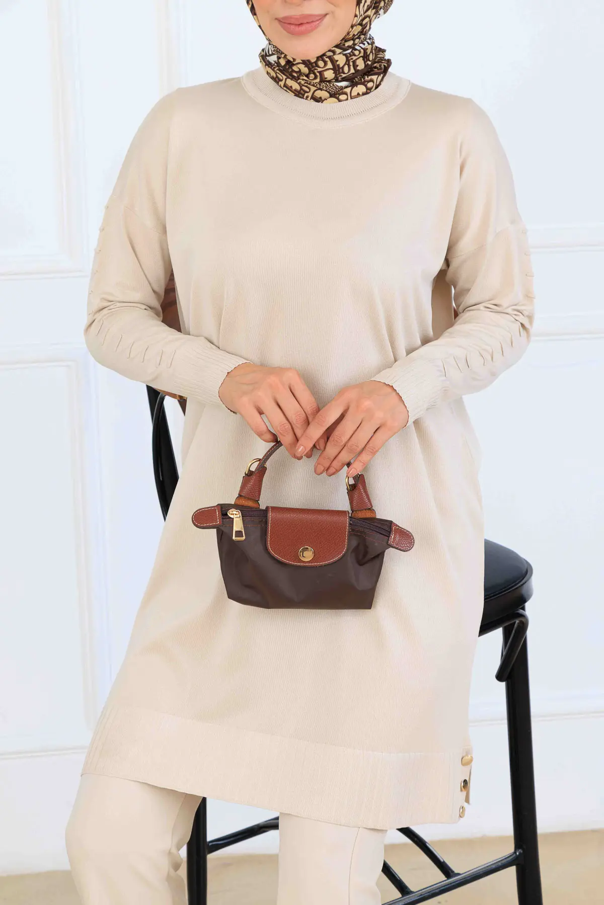 Mercerized Tunic With Patterned Sleeves-detail