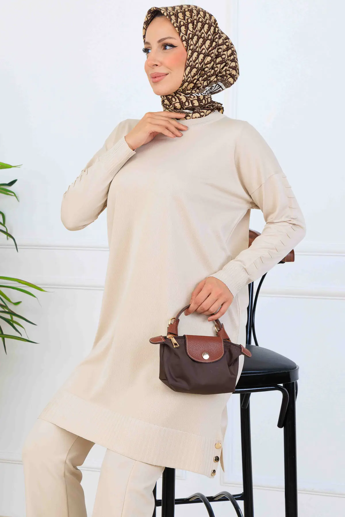 Mercerized Tunic With Patterned Sleeves-detail
