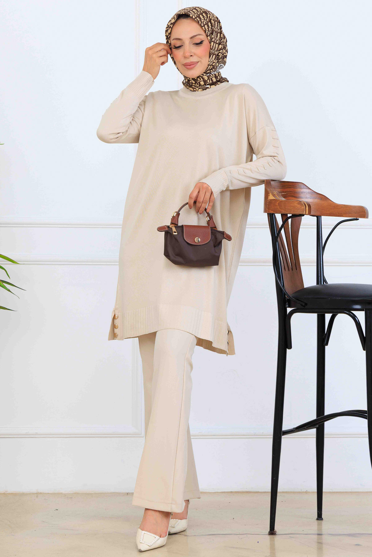 Mercerized Tunic With Patterned Sleeves