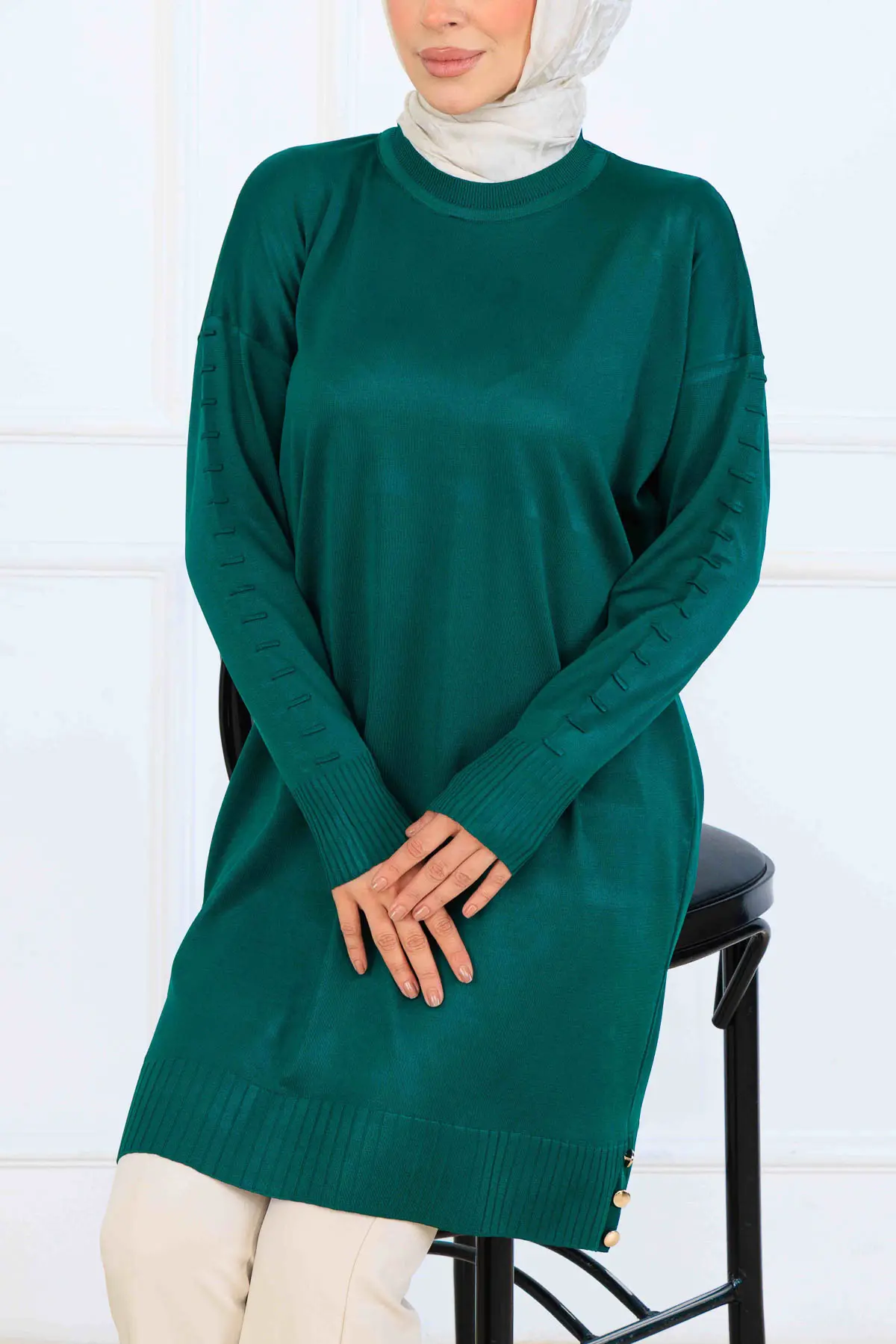 Mercerized Tunic With Patterned Sleeves-detail