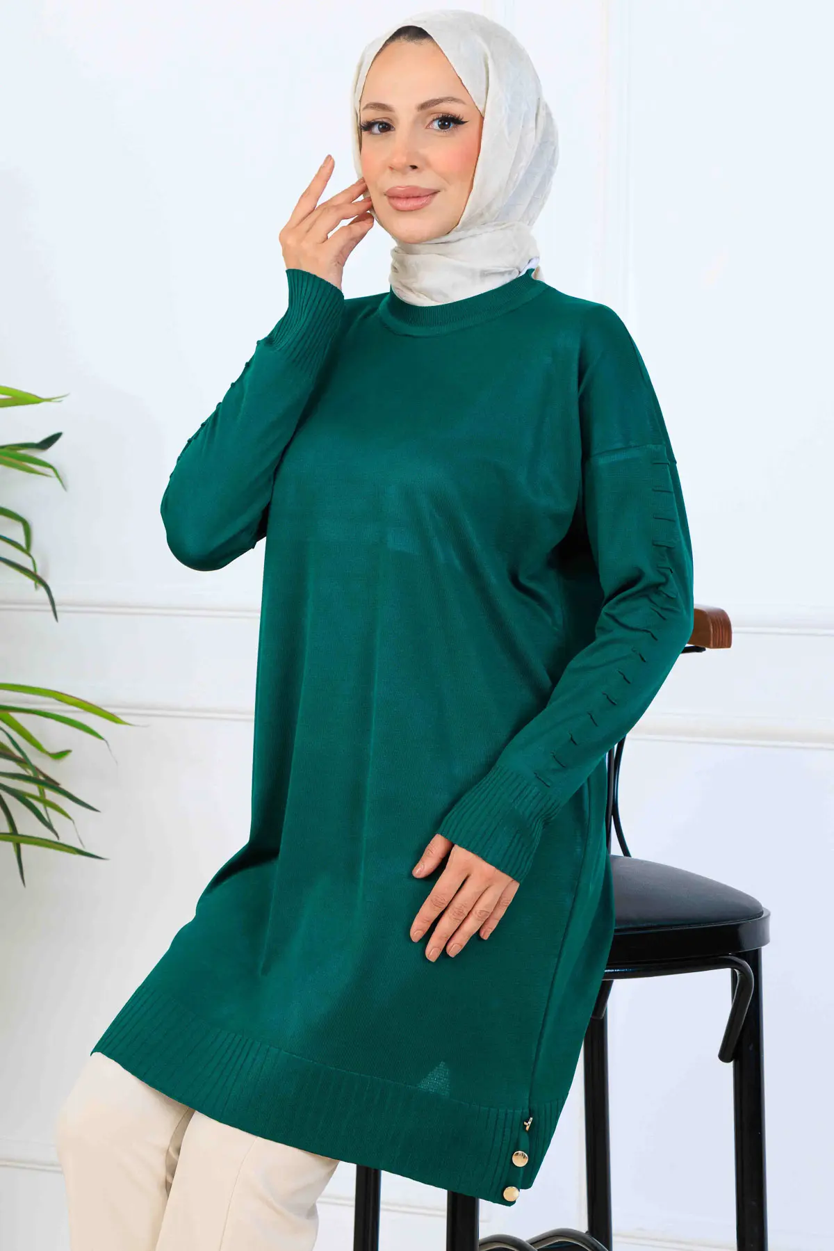 Mercerized Tunic With Patterned Sleeves-detail