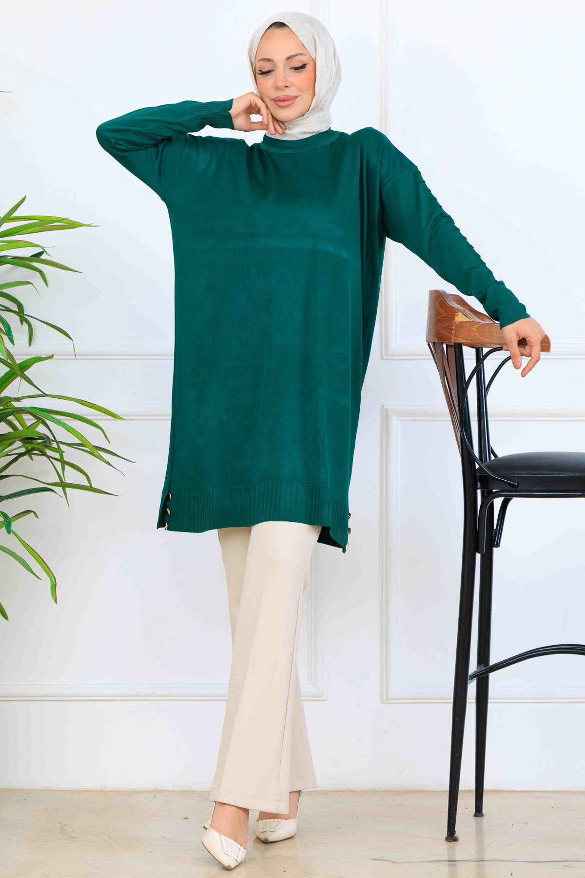 Mercerized Tunic With Patterned Sleeves