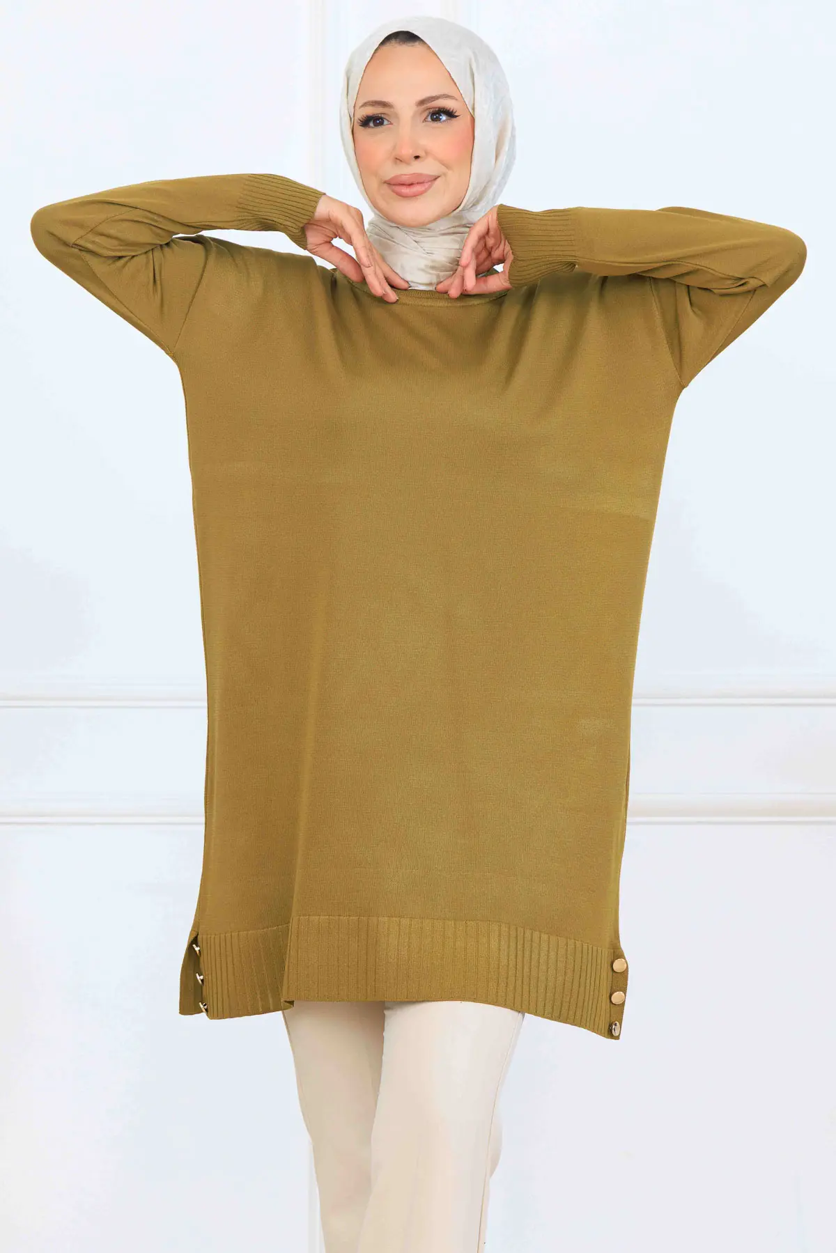 Mercerized Tunic With Patterned Sleeves-detail