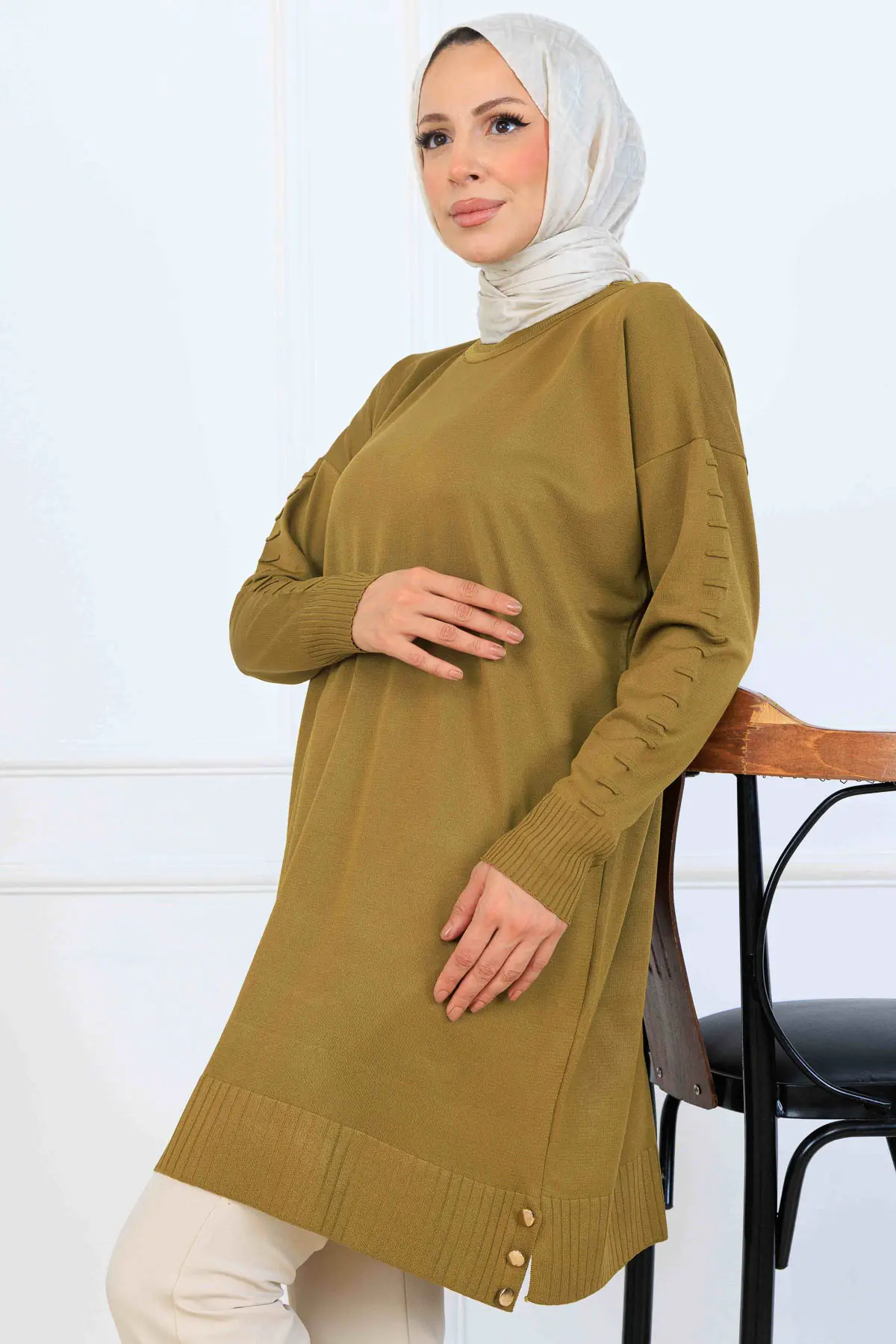 Mercerized Tunic With Patterned Sleeves-detail