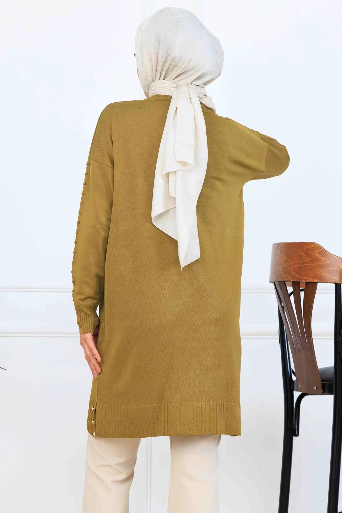 Mercerized Tunic With Patterned Sleeves-detail