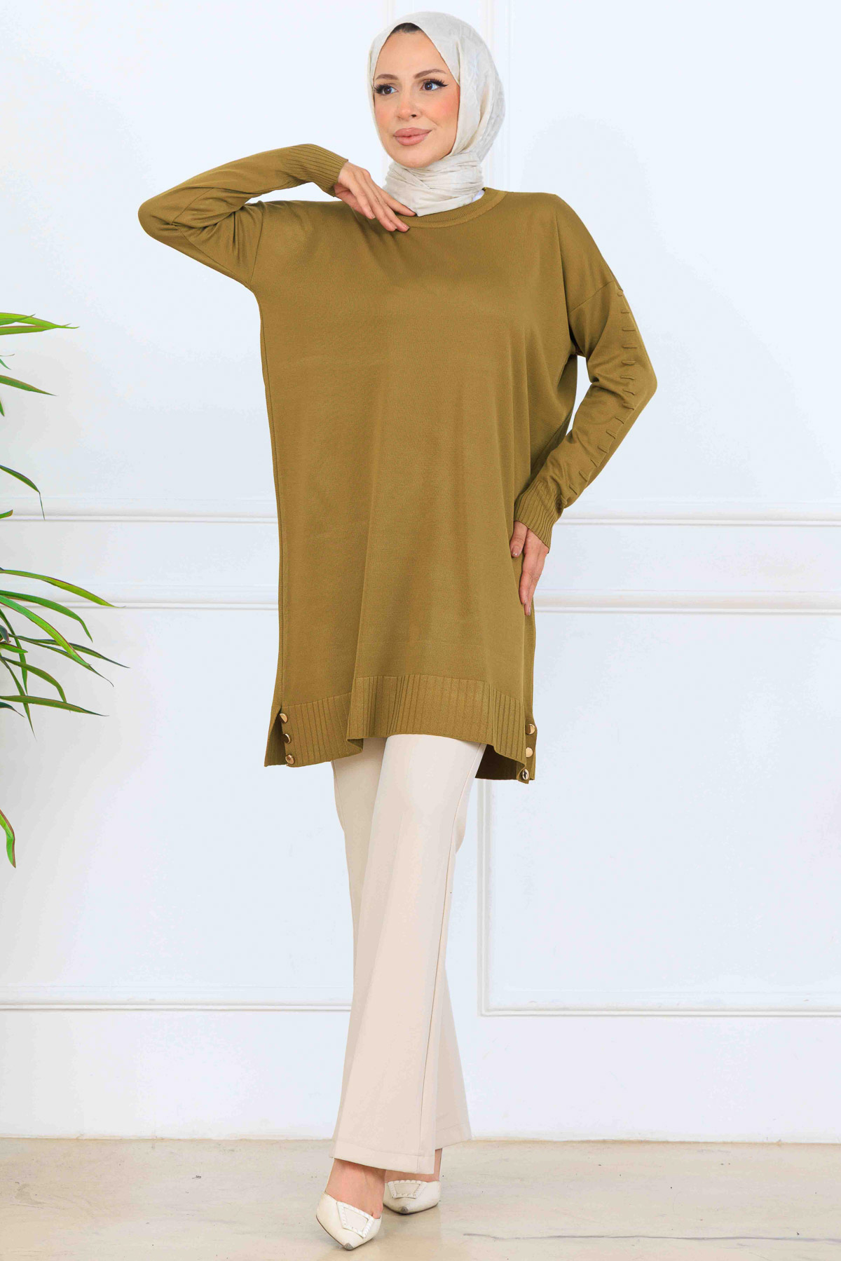 Mercerized Tunic With Patterned Sleeves