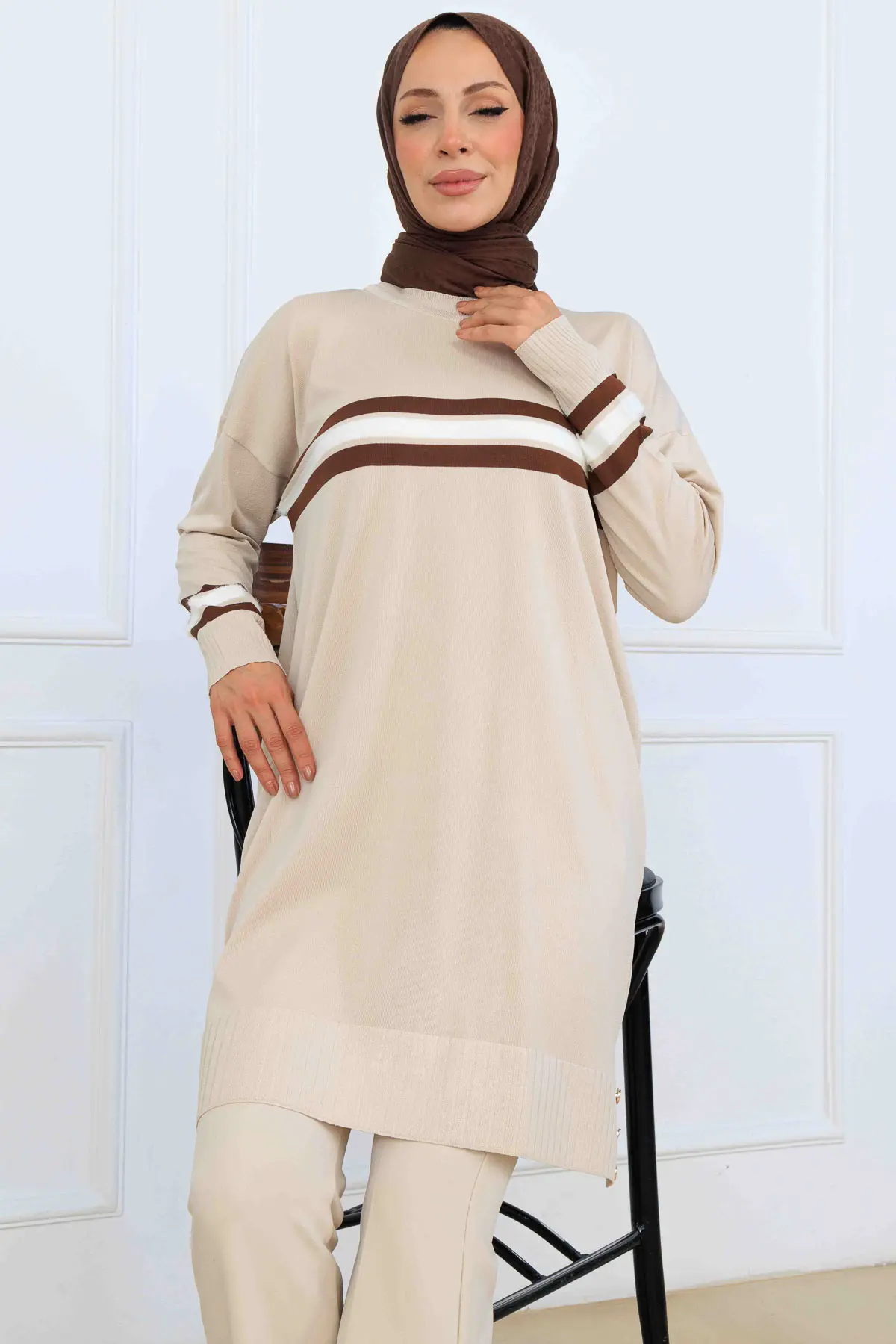 Mercerized Tunic With Stripe Detail-detail