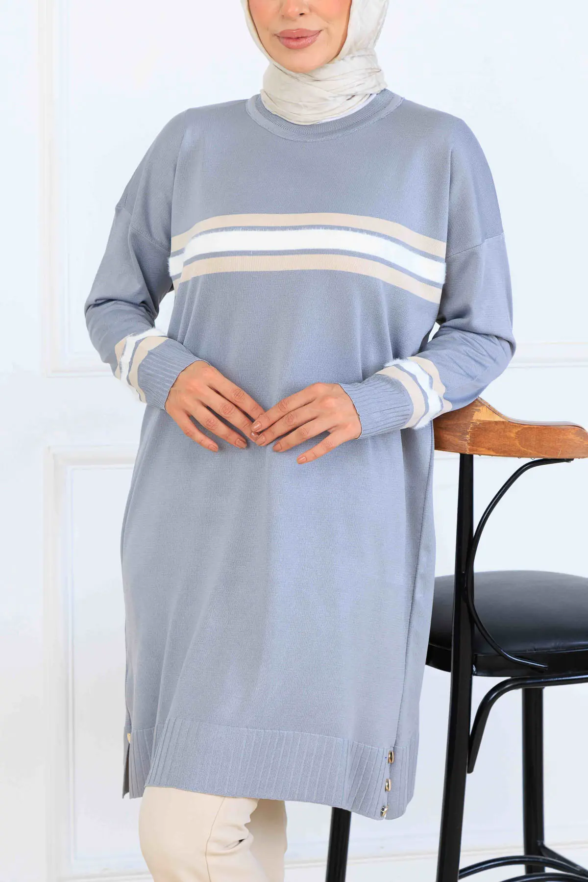 Mercerized Tunic With Stripe Detail-detail