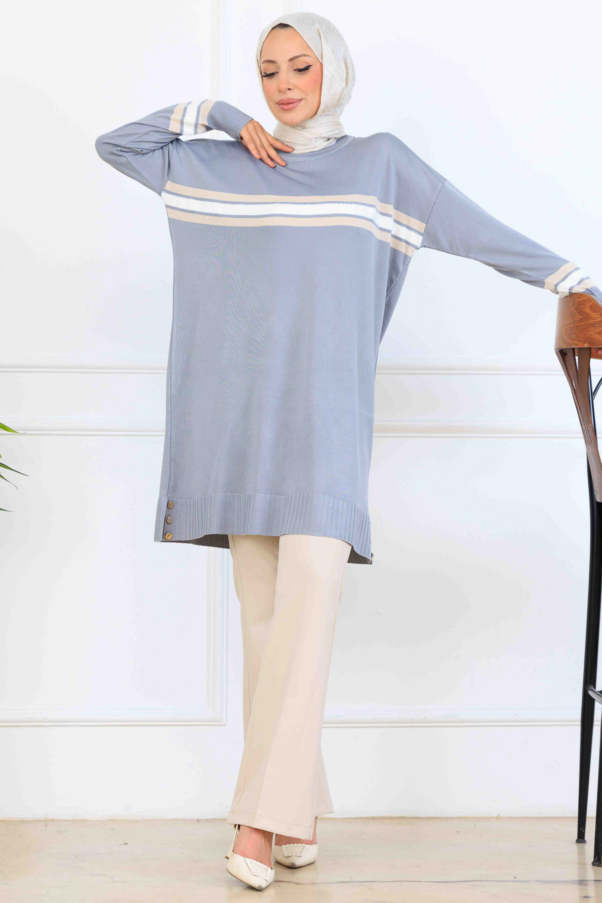 Mercerized Tunic With Stripe Detail