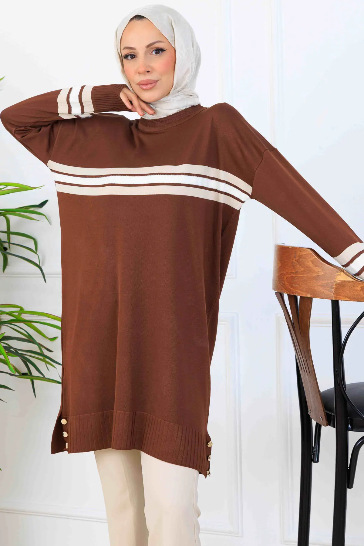 Mercerized Tunic With Stripe Detail-detail