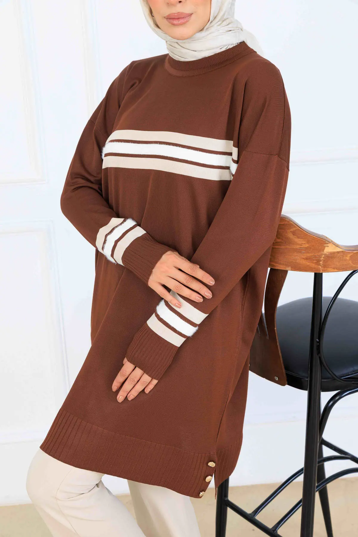 Mercerized Tunic With Stripe Detail-detail