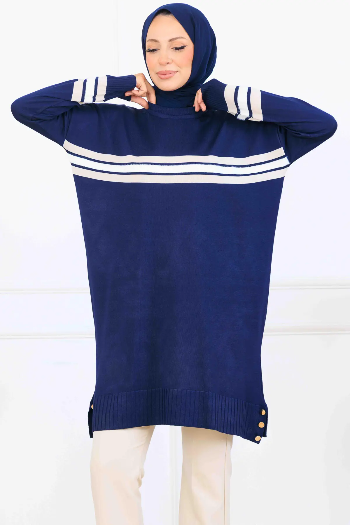 Mercerized Tunic With Stripe Detail-detail