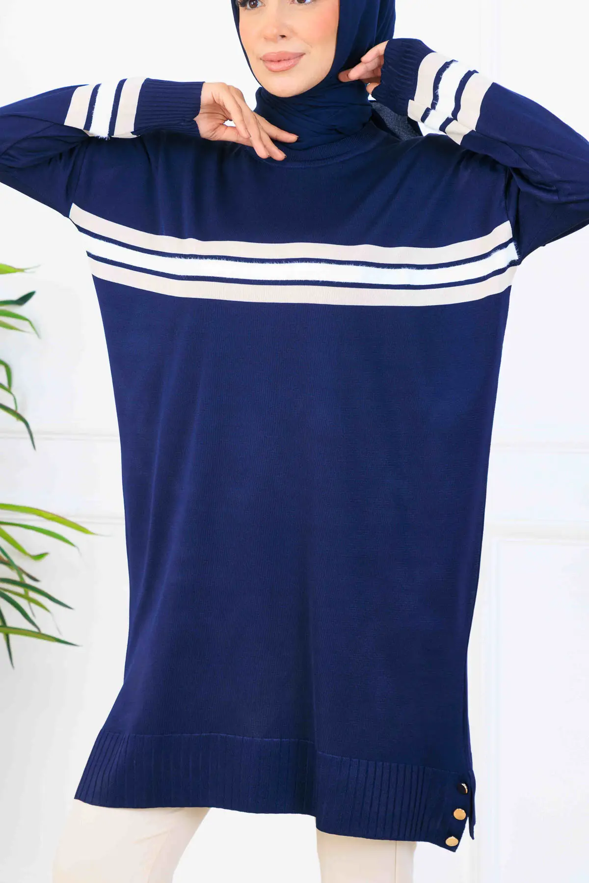 Mercerized Tunic With Stripe Detail-detail