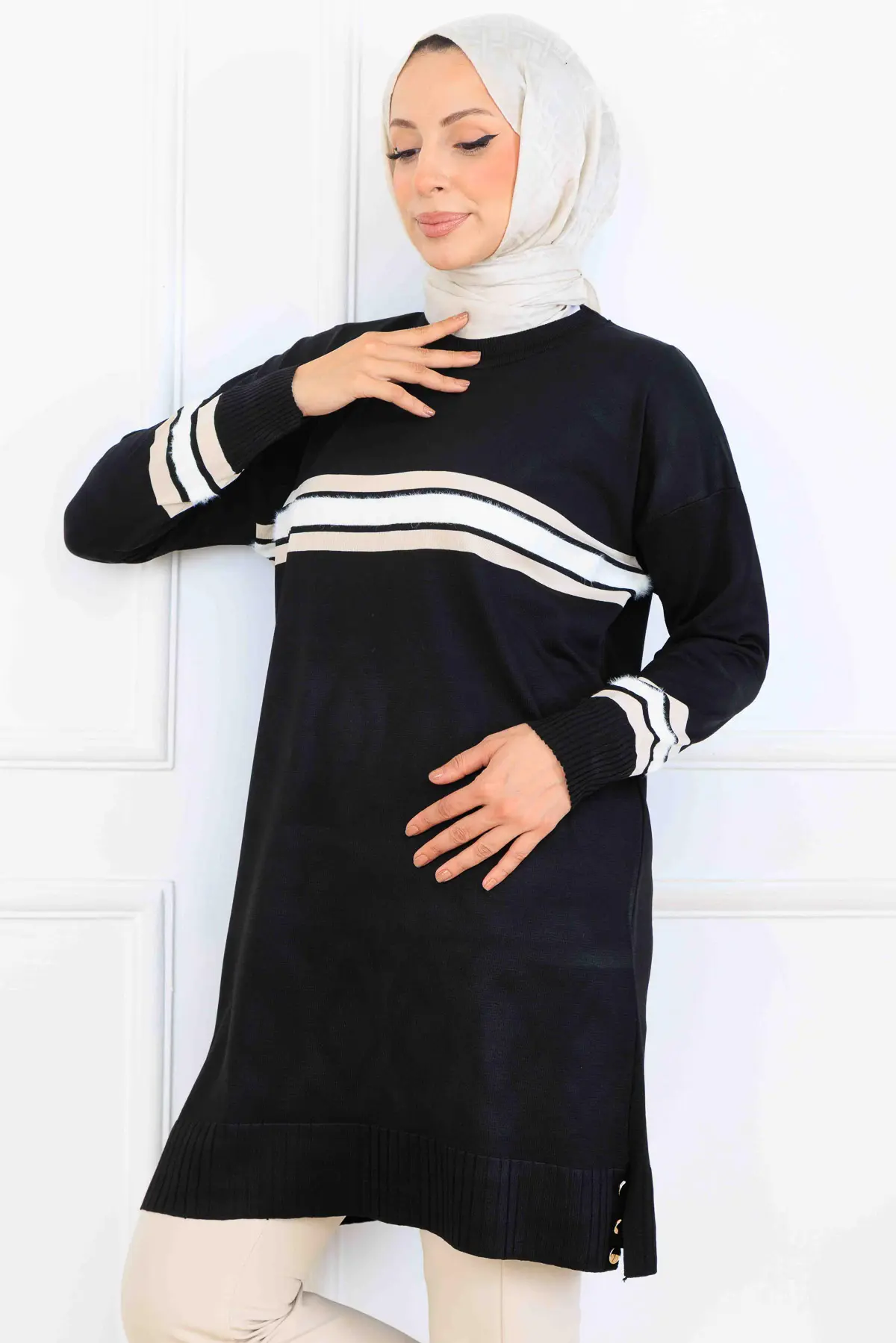 Mercerized Tunic With Stripe Detail-detail