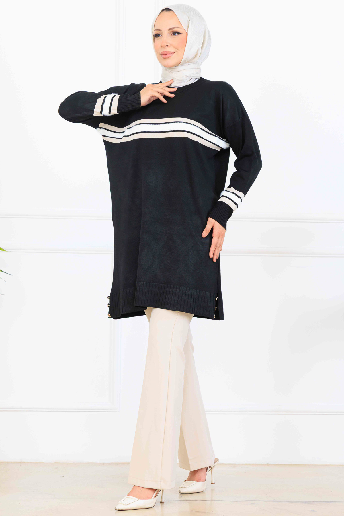 Mercerized Tunic With Stripe Detail