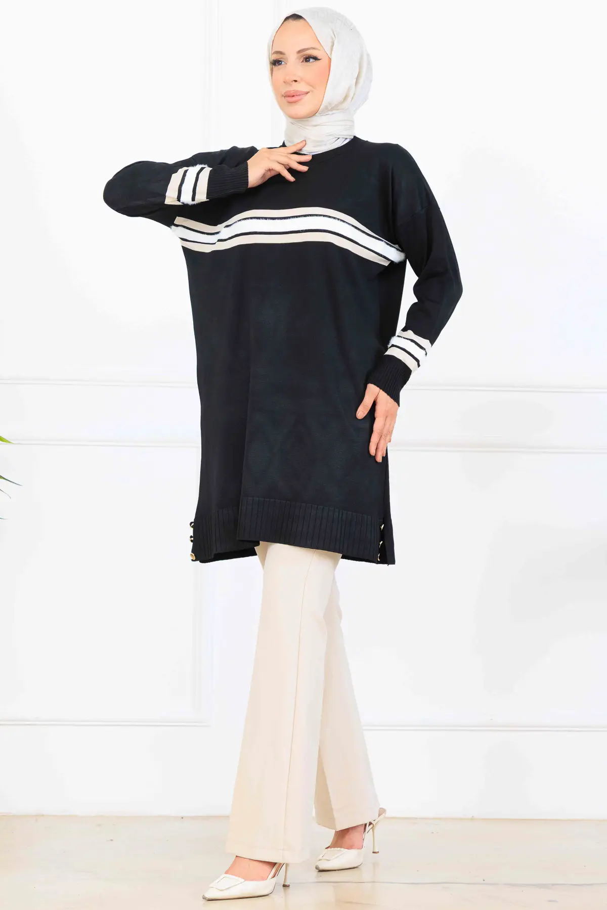 Mercerized Tunic With Stripe Detail