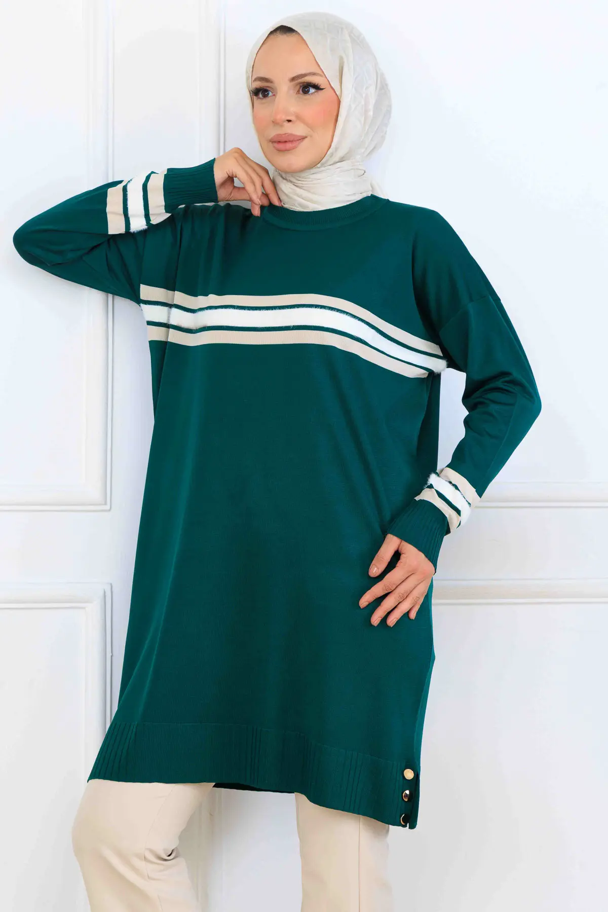Mercerized Tunic With Stripe Detail-detail