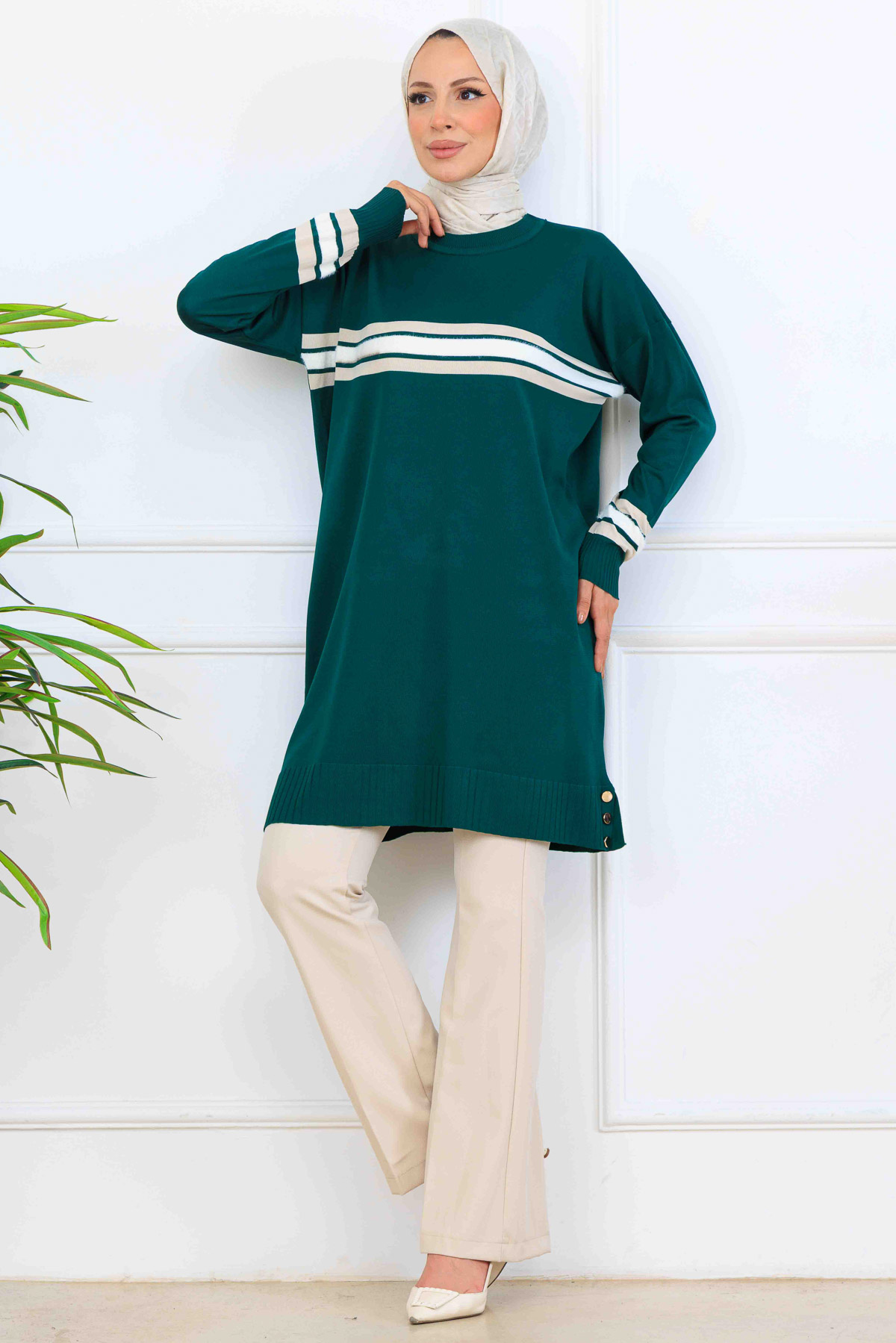 Mercerized Tunic With Stripe Detail