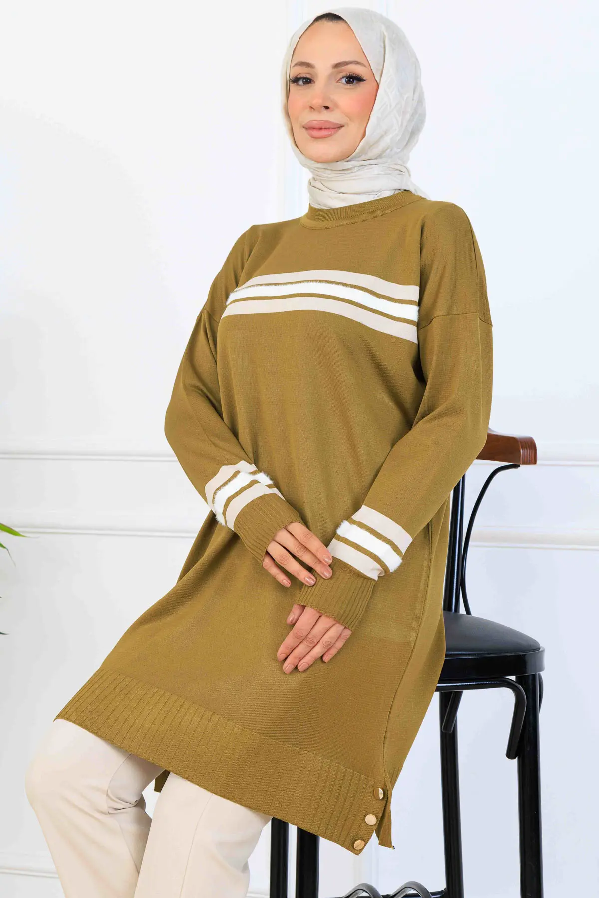 Mercerized Tunic With Stripe Detail-detail