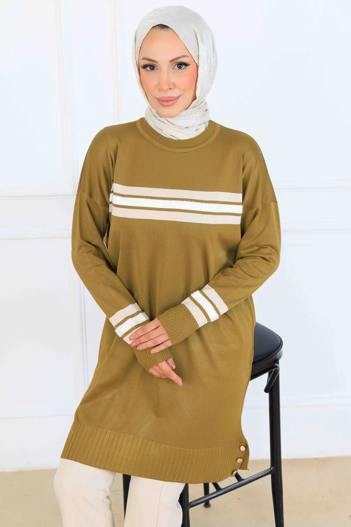 Mercerized Tunic With Stripe Detail-detail