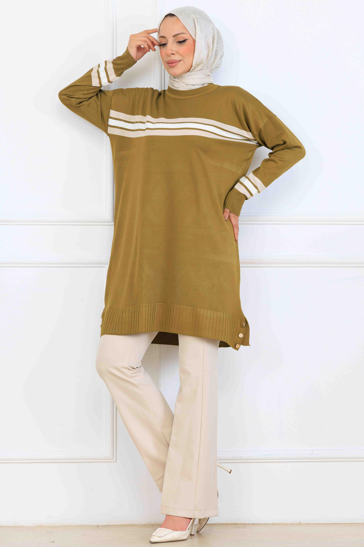 Mercerized Tunic With Stripe Detail